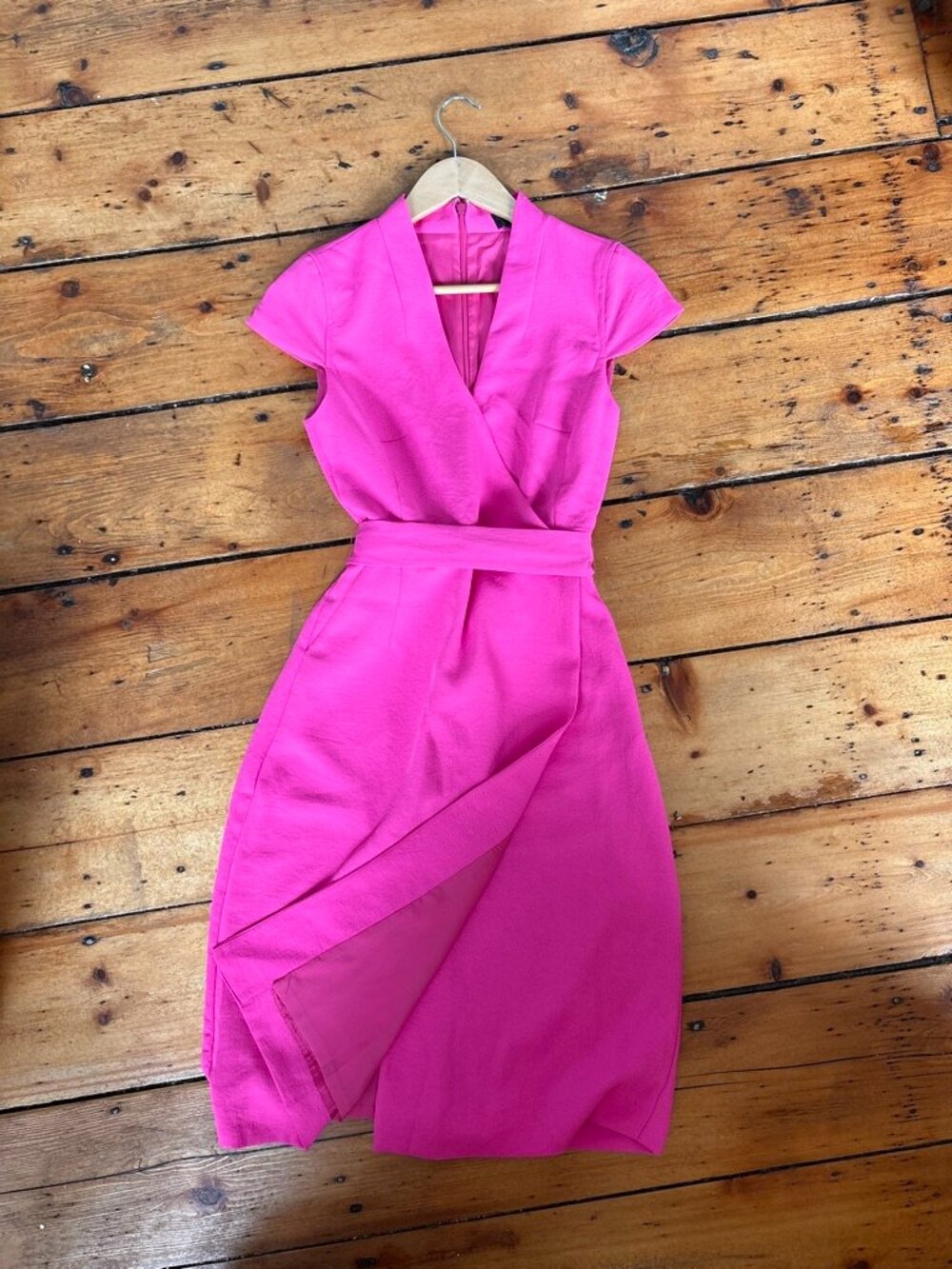 NWT Elle Woods Style J. Crew Faux-Wrap Cap Sleeve Dress in Barbie Pink